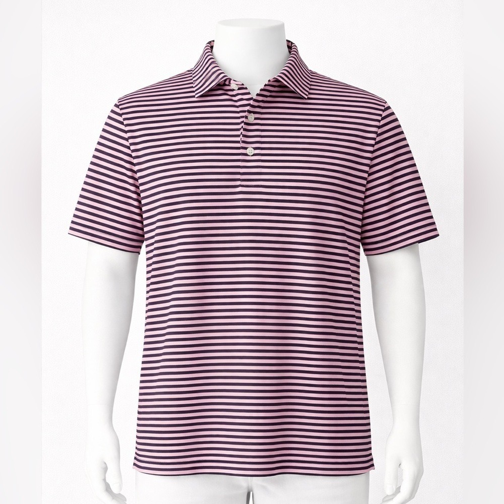 TURTLESON Golf Polo Shirt Mens Large Pink Black Stripe Performance Stretch